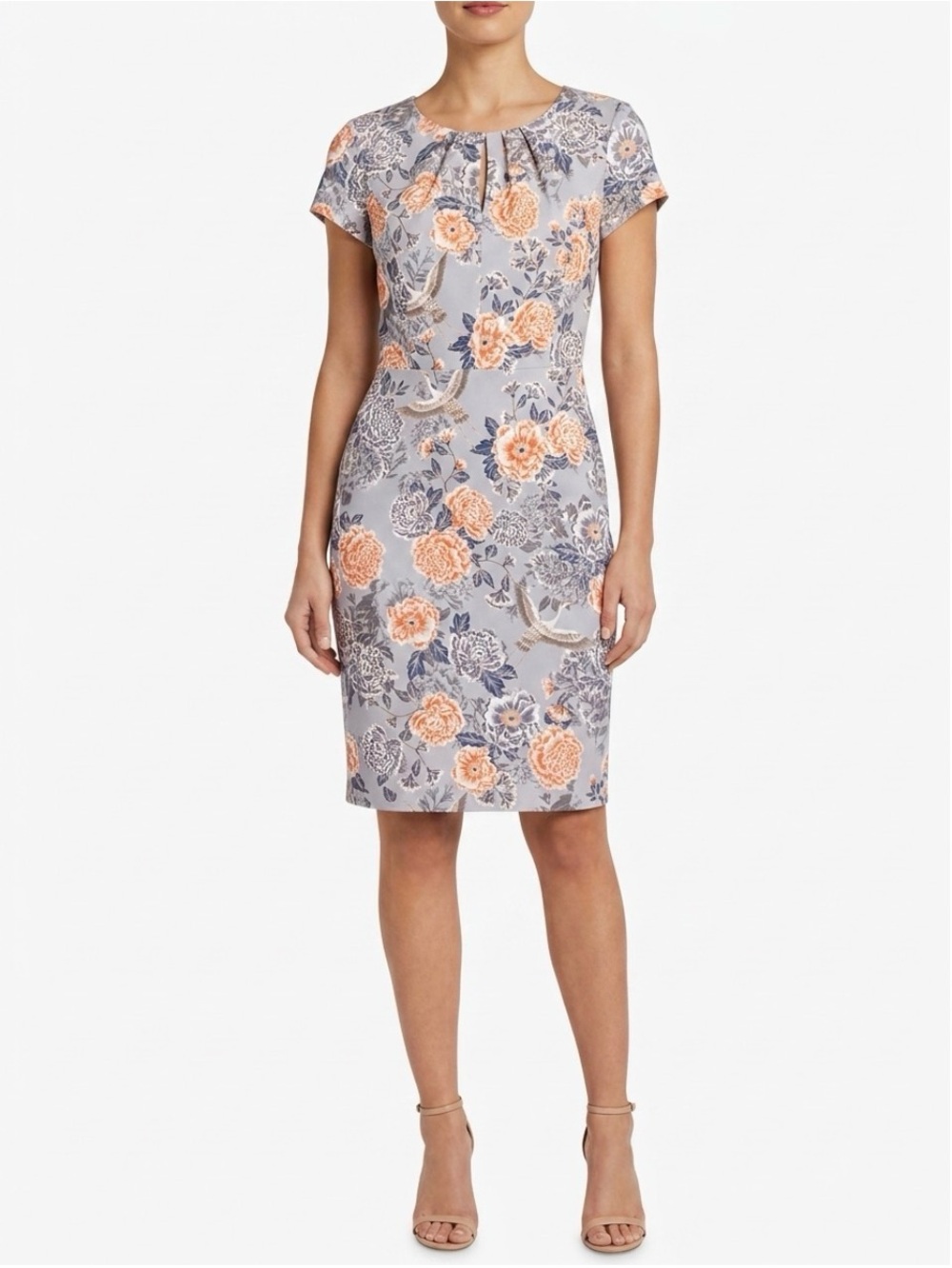 Banana Republic Grey Floral Crane Print Sheath Dress Size 14